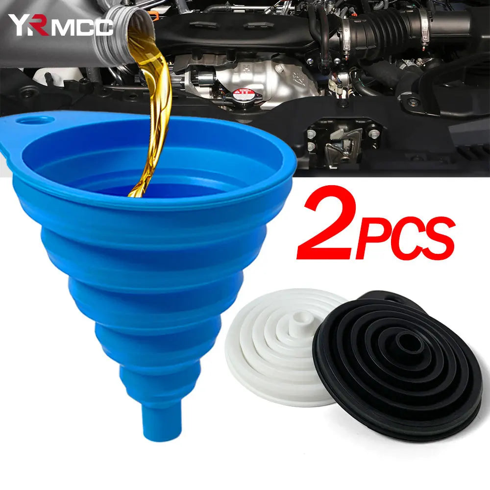 2-Piece Foldable Car Engine Funnel Silicone Liquid Funnel Washer Engine Oil Petrol Change Tools for