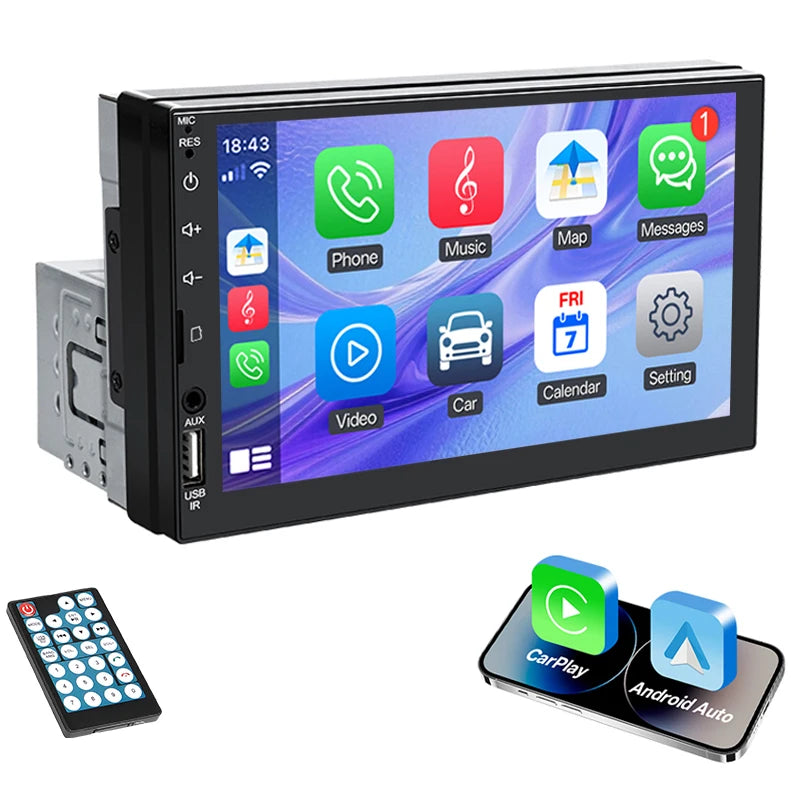 7-Inch Single-DIN CarPlay and Android Auto Touchscreen Receiver