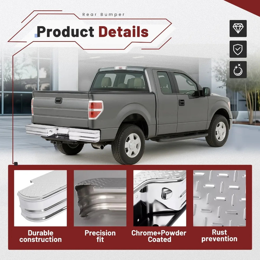 Chrome Diamond-Step Rear Bumper – Universal Pickup Fitment