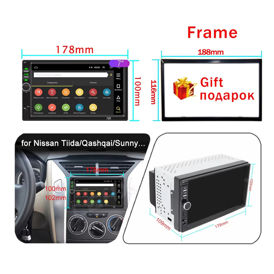 2-DIN Android 14 CarPlay Car Stereo with GPS and Touchscreen