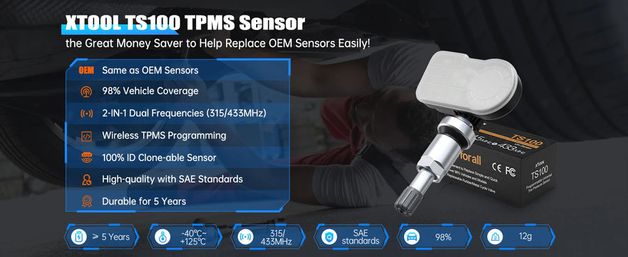 Xtool Ts100 Pro 315MHz 433MHz Programmable TPMS Sensor