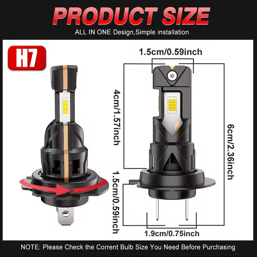 H4/H7 LED Headlight Bulb – 6000K, CANBUS, Compact
