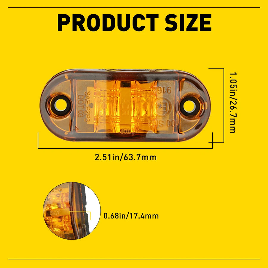 10-Piece LED Side Marker and Clearance Lights – Amber, 12V–24V