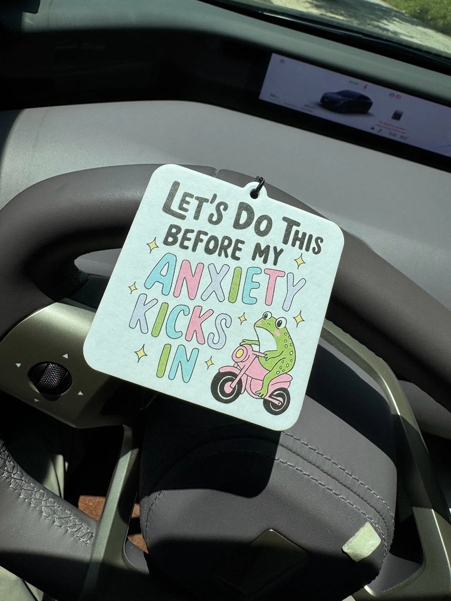 Cute Frog On Pink Scooter Anxiety Quote Hanging Car Air Freshener