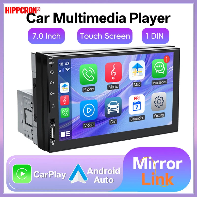 7-Inch Single-DIN CarPlay and Android Auto Touchscreen Receiver