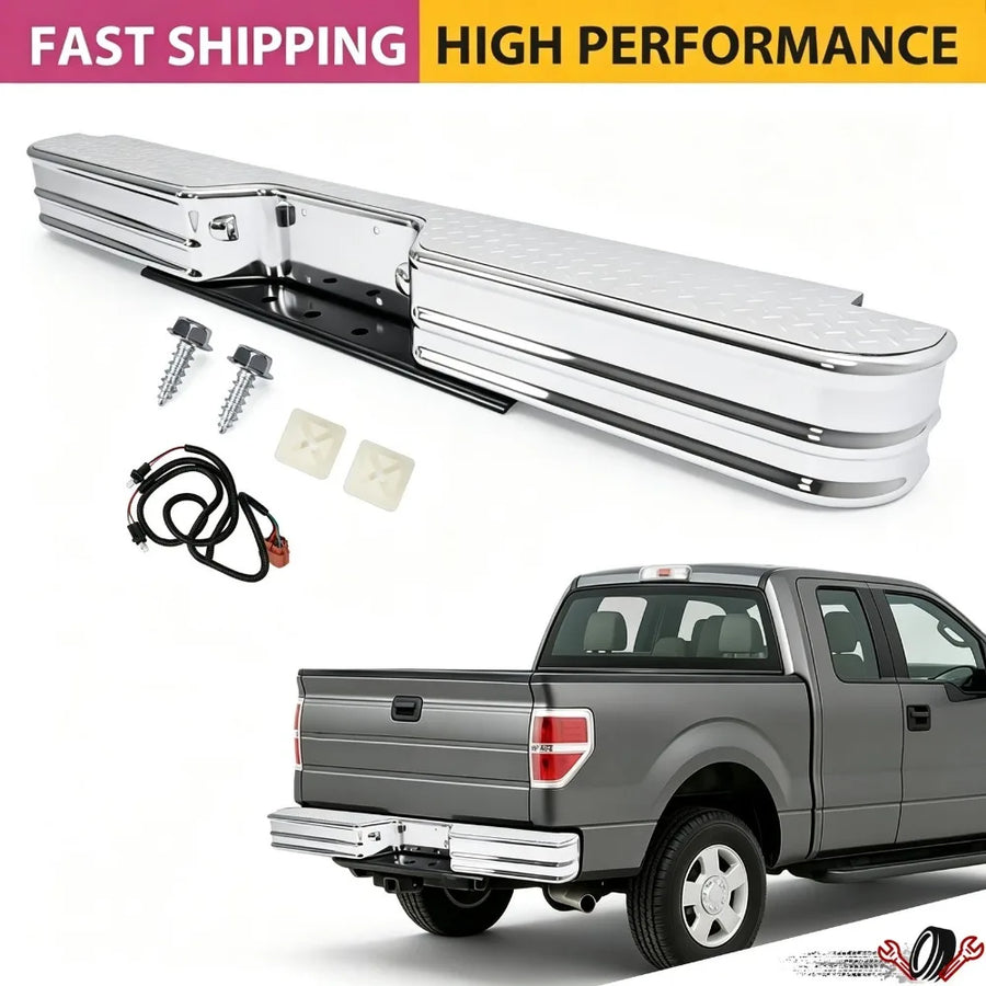 Chrome Diamond-Step Rear Bumper – Universal Pickup Fitment