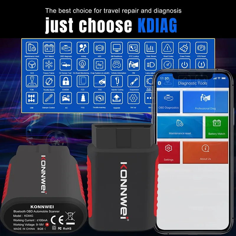 KONNWEI KDIAG Bluetooth OBD2 Full-System Scanner