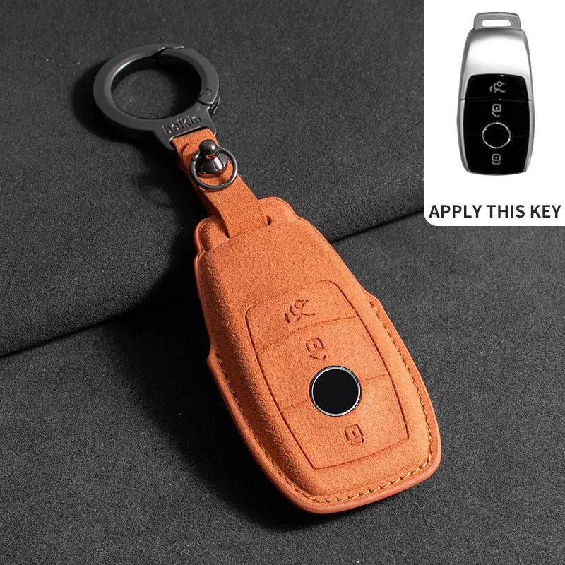 Suede Leather Car Key Case Cover for Mercedes-Benz
