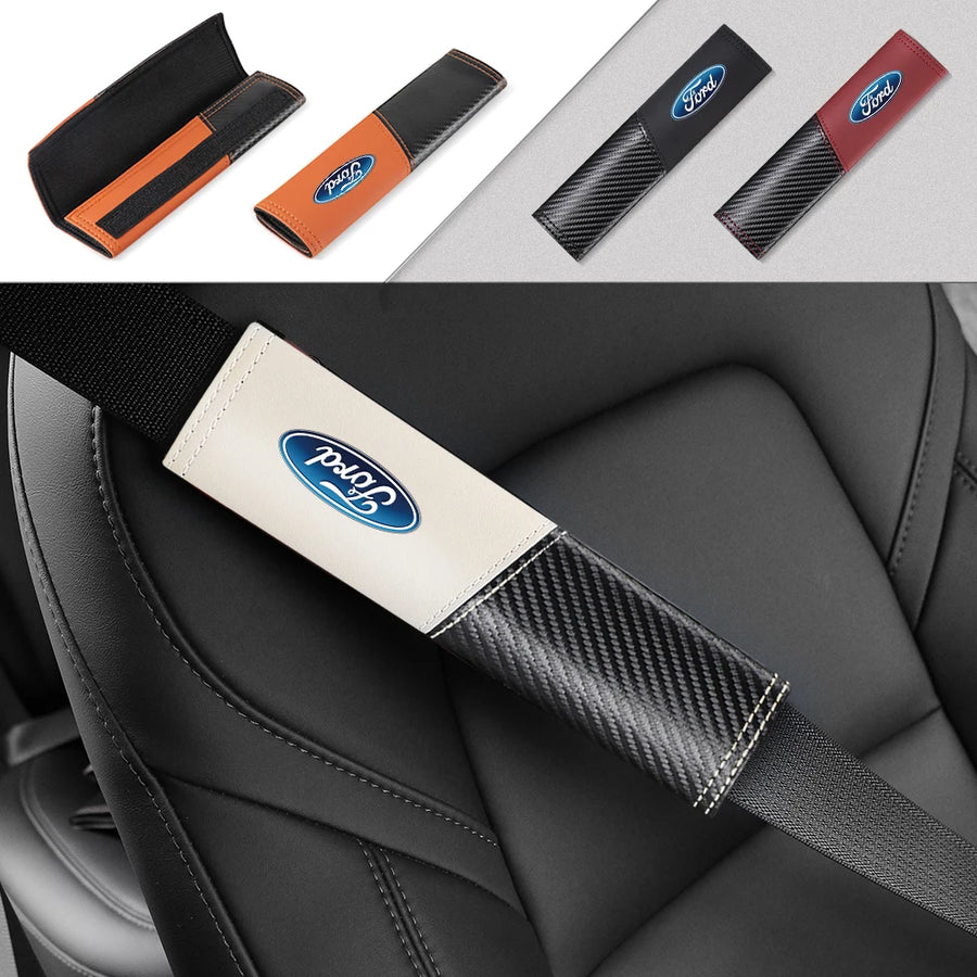 2-Piece Ford Logo Carbon-Pattern Seat Belt Shoulder Pads