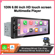 6.86-Inch 1-DIN Wireless CarPlay and Android Auto Car Stereo with USB