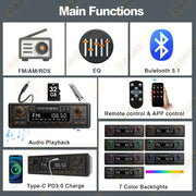 Retro 1-DIN Bluetooth Car Stereo with FM, AM, RDS, DAB and USB