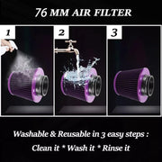 76 mm (3 in) Universal High-Flow Cone Air Filter – Purple