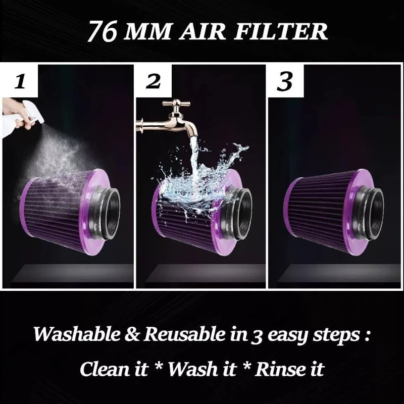 76 mm (3 in) Universal High-Flow Cone Air Filter – Purple