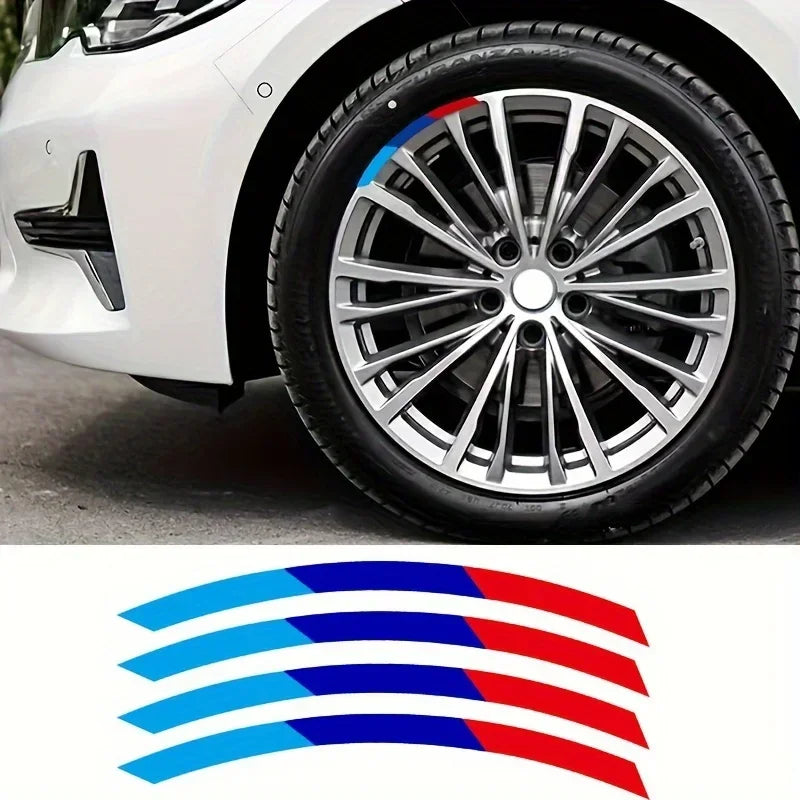 BMW M-Style Tri-Color Wheel Rim Stripe Decals – 4-Piece Set