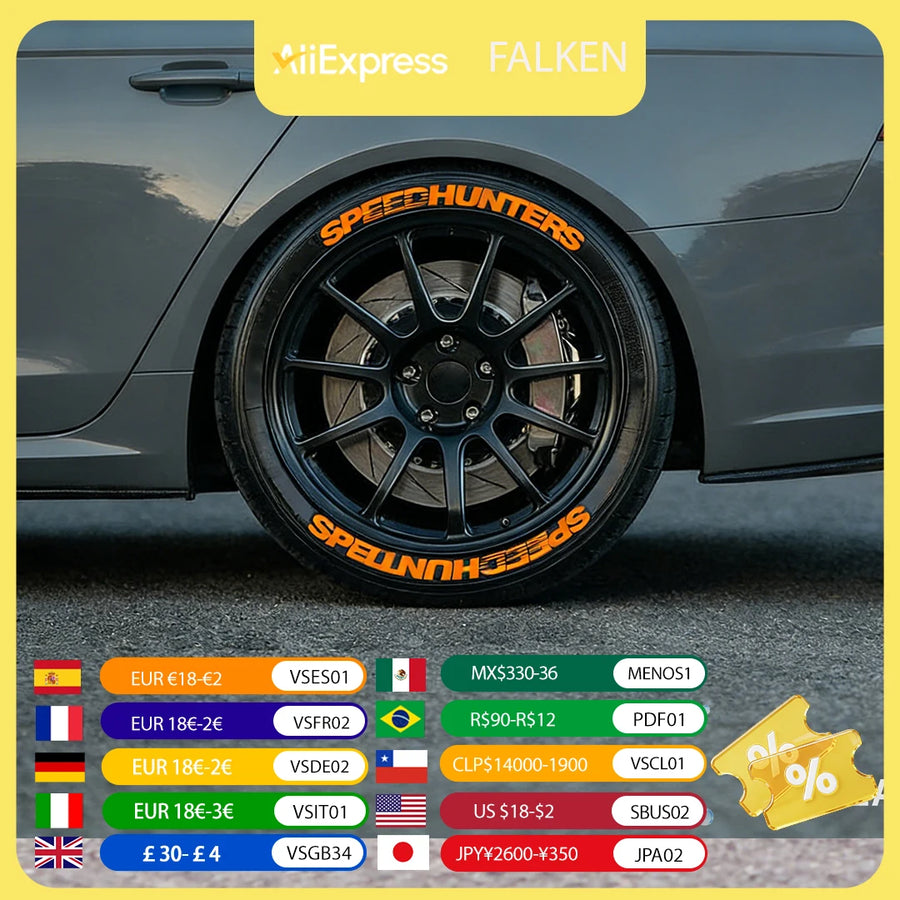 Orange Racing-Style 3D Tire Letter Decal Set