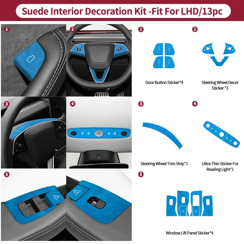 Alcantara-Look Front Reading Light Panel Trim for Tesla Model 3/Y