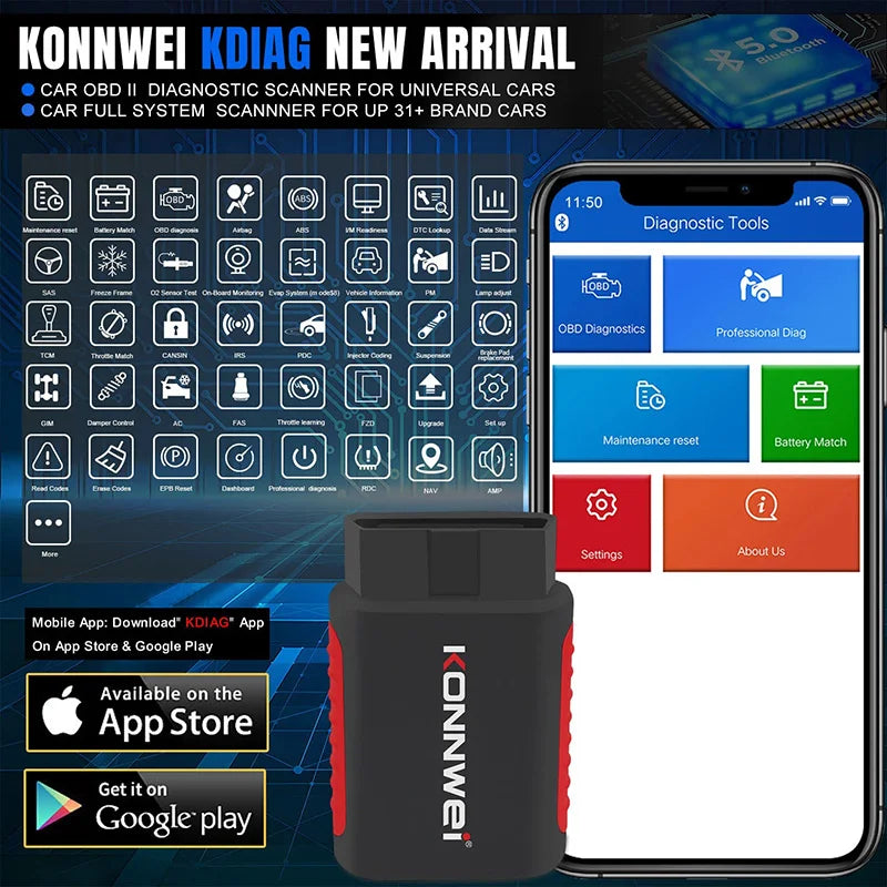 KONNWEI KDIAG Bluetooth OBD2 Full-System Scanner