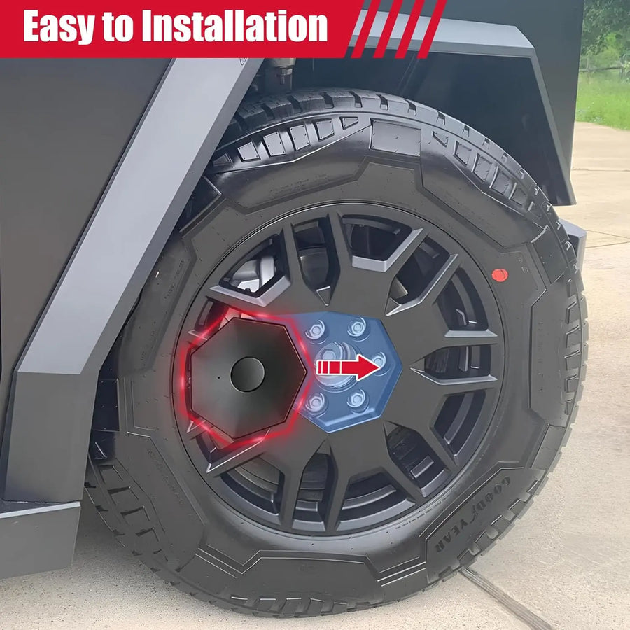 4-Piece Full Coverage Wheel Center Caps for Tesla Cybertruck Rust Resistant Removable ABS Hub