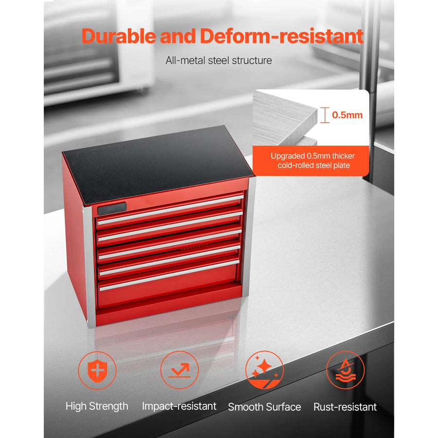 8.6-Inch 5-Drawer Steel Mini Tool Box – Black or Red