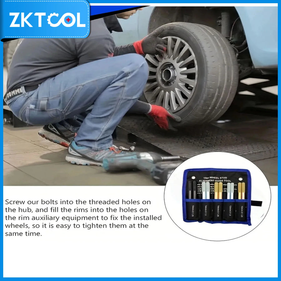 Wheel Stud Alignment Pin Kit 10 Pieces Car Wheel Alignment Pin Steel Alloy Fixed Alignment Tool M14x1.5 1.25 M12x1.5 1.25