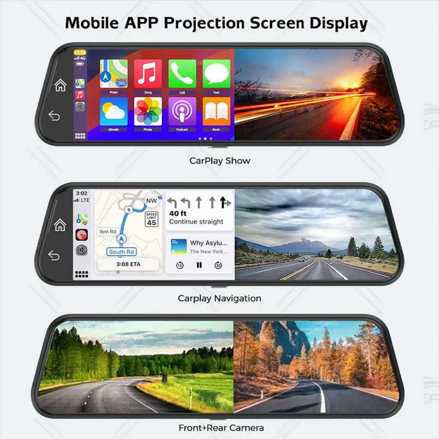 4K Dual Mirror Dash Cam with Wi-Fi App Control, GPS
