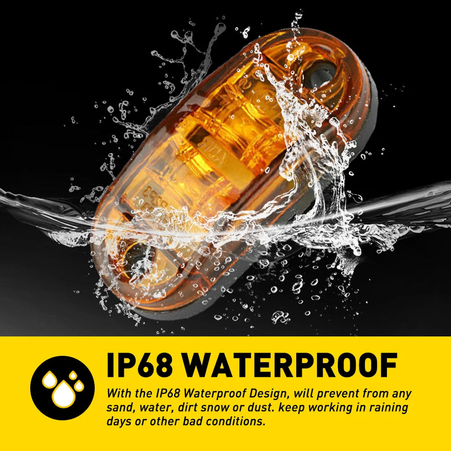 10-Piece LED Side Marker and Clearance Lights – Amber, 12V–24V