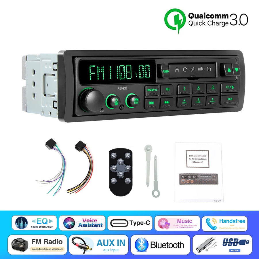 Retro 1-DIN Bluetooth Car Stereo with FM, AM, RDS, DAB and USB