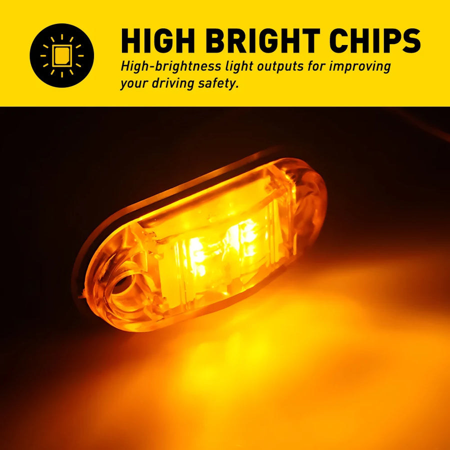 10-Piece LED Side Marker and Clearance Lights – Amber, 12V–24V