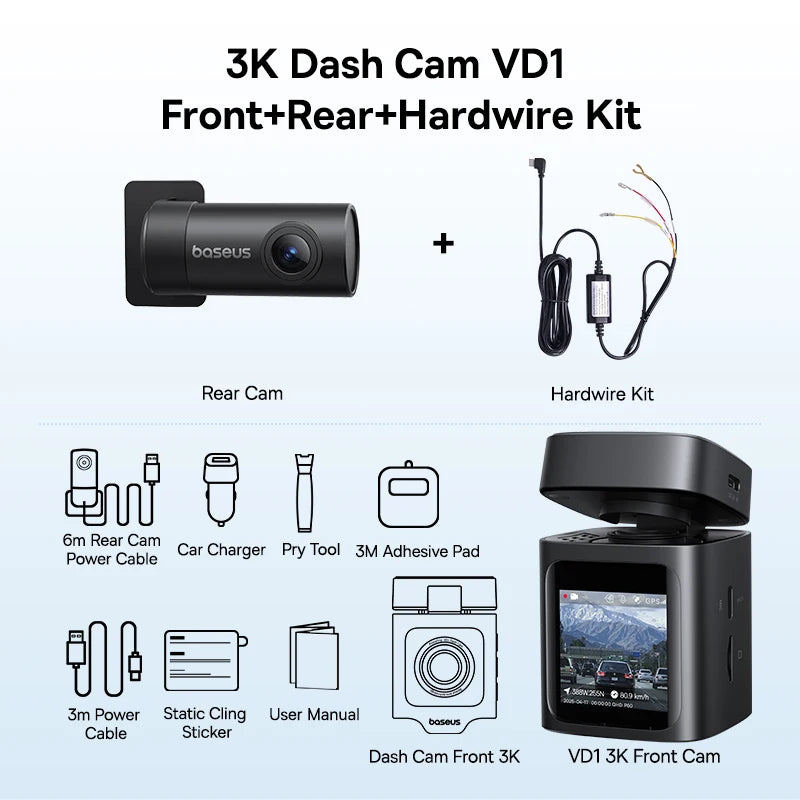 Baseus 3K Dual Dash Cam with GPS