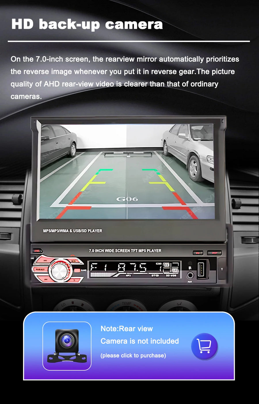 7-Inch 1-DIN Retractable CarPlay and Android Auto Car Stereo