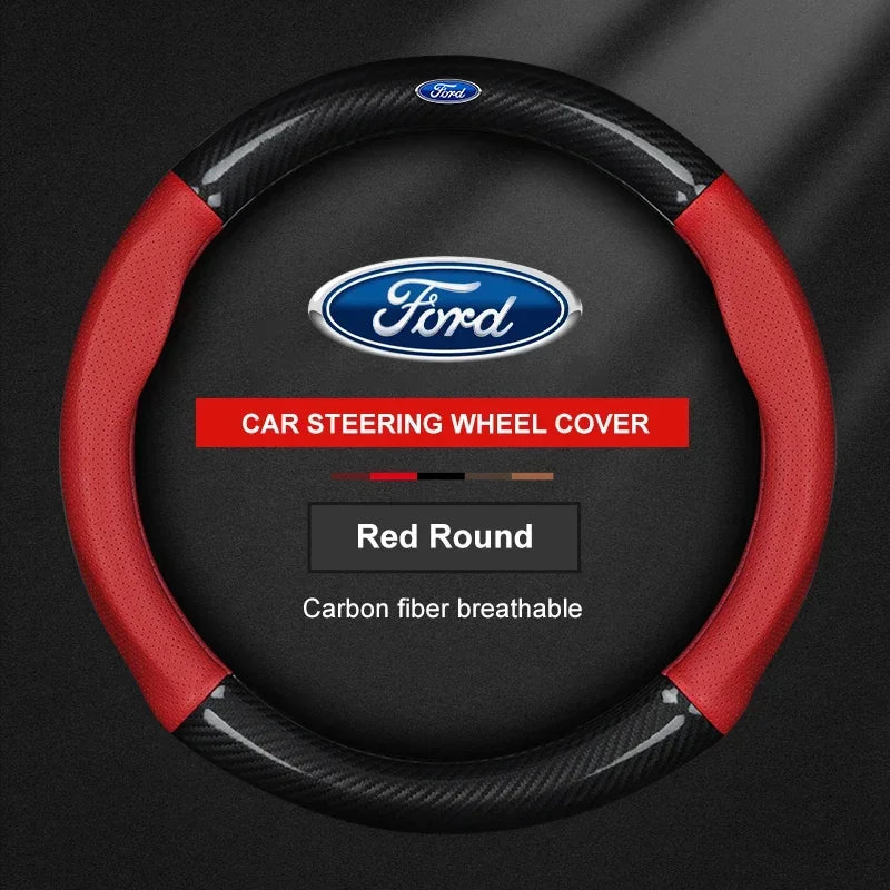 Ventilated Carbon Fiber-Look Steering Wheel Cover for Ford Vehicles