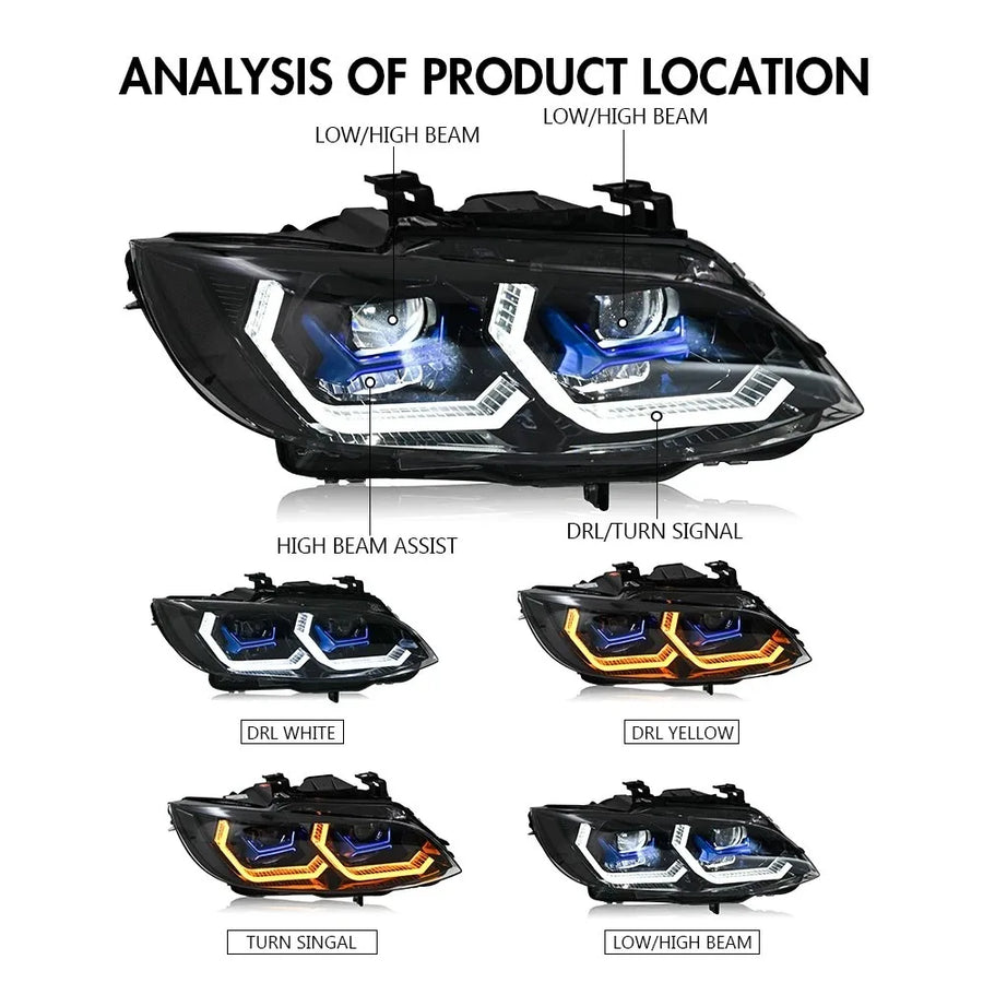 LED Headlight Assembly Set for 2006–2013 BMW E92