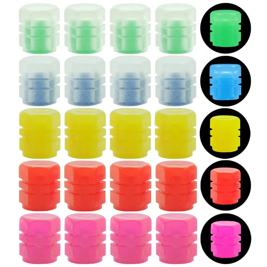 Glow-in-the-Dark Tire Valve Cap Set