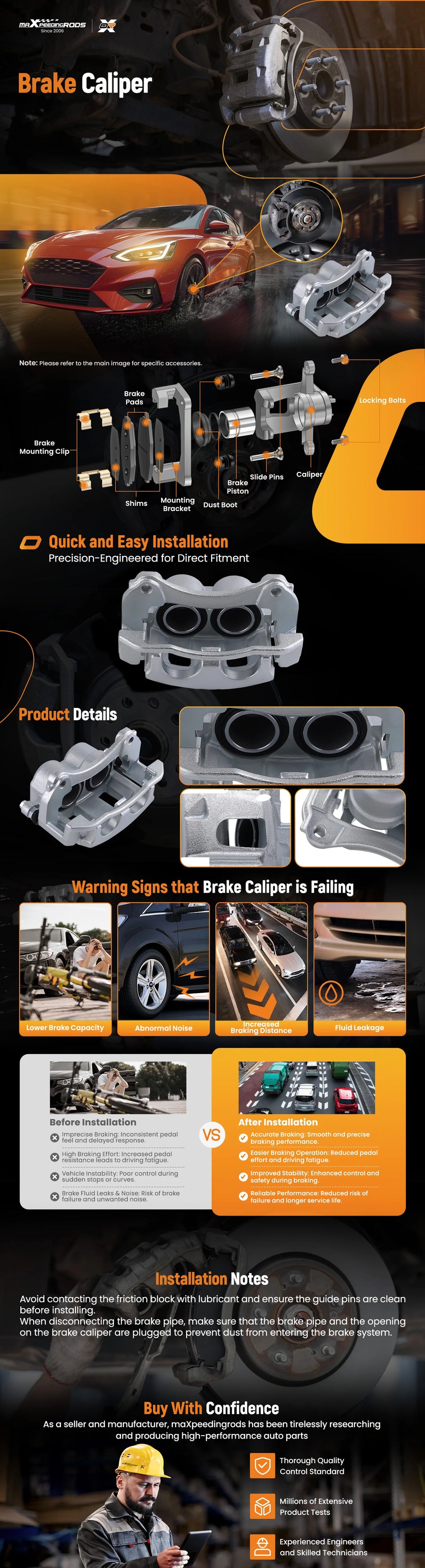 Front Left Brake Caliper for Equinox 2004-2007