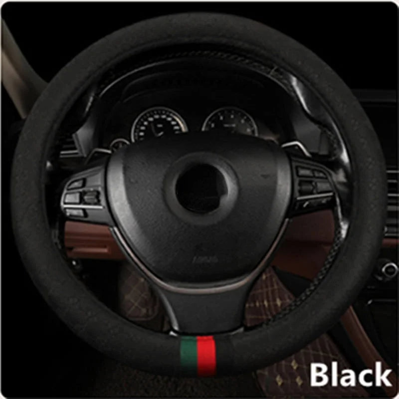 Designer Monogram Steering Wheel Cover With Classic Tricolor Stripe – 37–38 cm