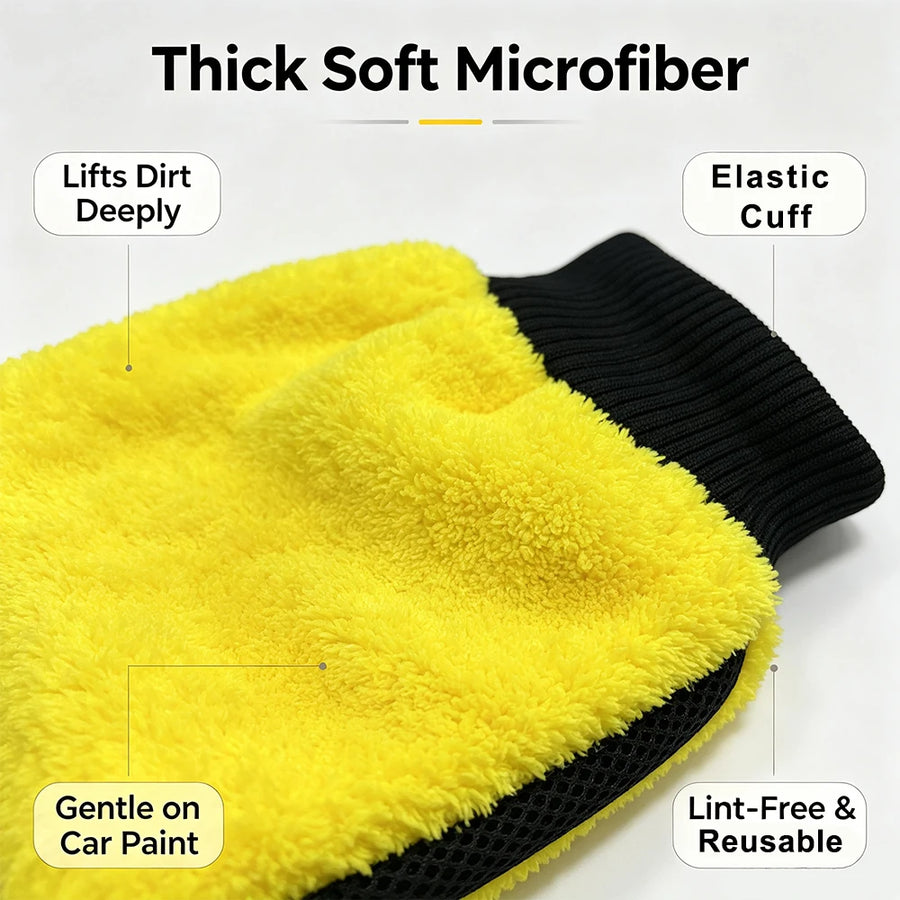 Yellow Microfiber Car Wash Mitt with Water-Resistant Lining