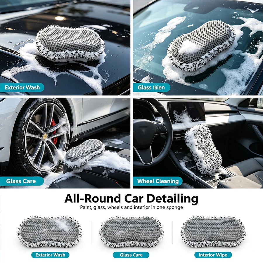 Dual-Sided Microfiber Car Wash Sponges - 24 x 12 x 5 cm