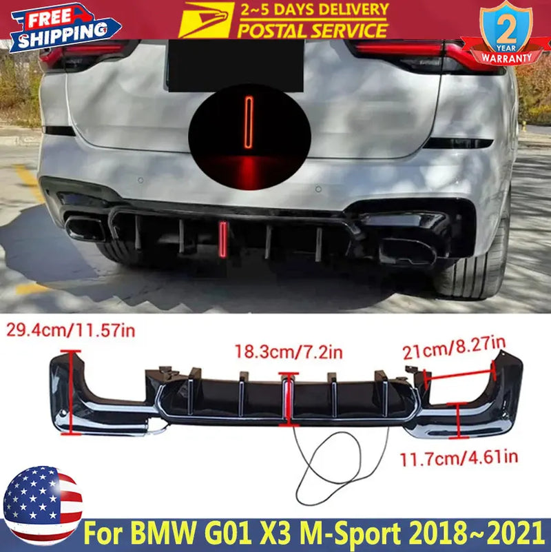 Rear Bumper Diffuser with Brake Lights for BMW X3 M Sport 2018-2021