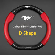 38 cm Carbon Fiber-Pattern Leather Steering Wheel Cover for Ford Mustang
