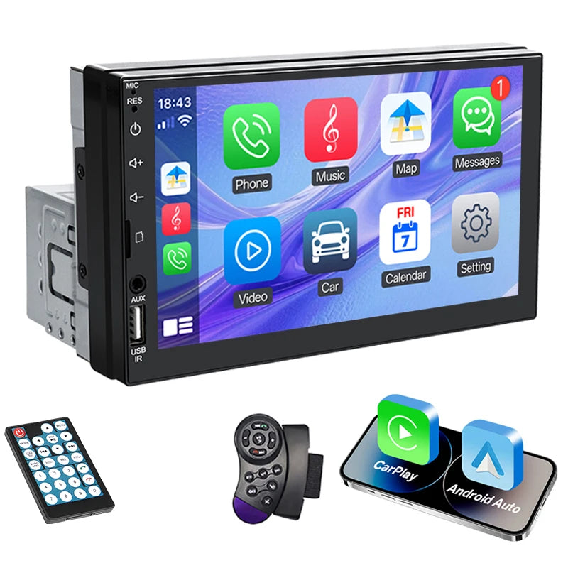 7-Inch Single-DIN CarPlay and Android Auto Touchscreen Receiver