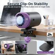 Rechargeable Clip-On Car Fan with LED Display and 360° Rotation