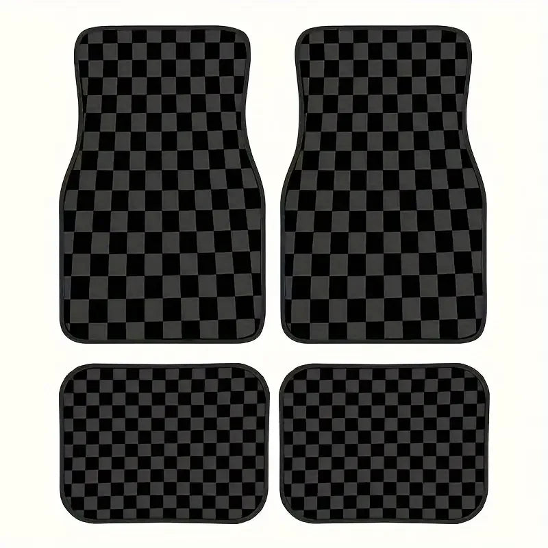 Checkered Universal Car Floor Mats – 4-Piece Set