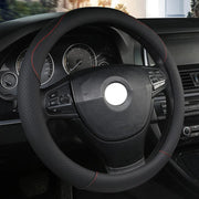 14.5–15.5 in Universal Microfiber PU Steering Wheel Cover – Black