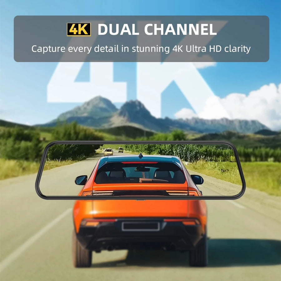 4K Dual Mirror Dash Cam with Wi-Fi App Control, GPS