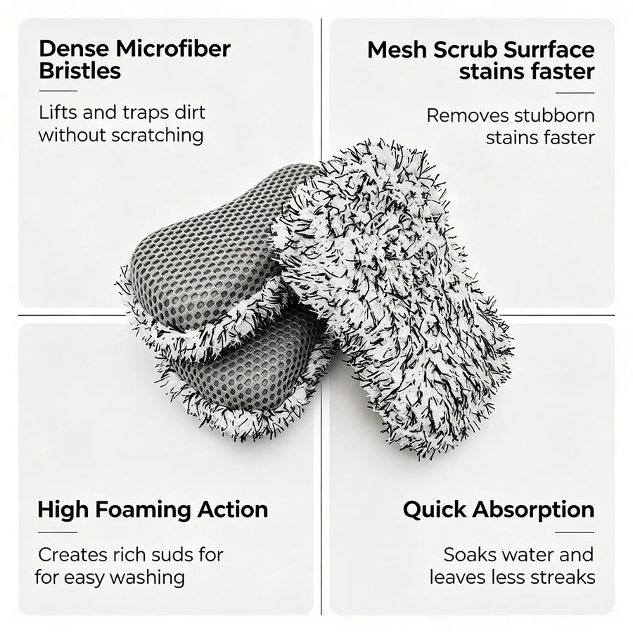 Dual-Sided Microfiber Car Wash Sponges - 24 x 12 x 5 cm