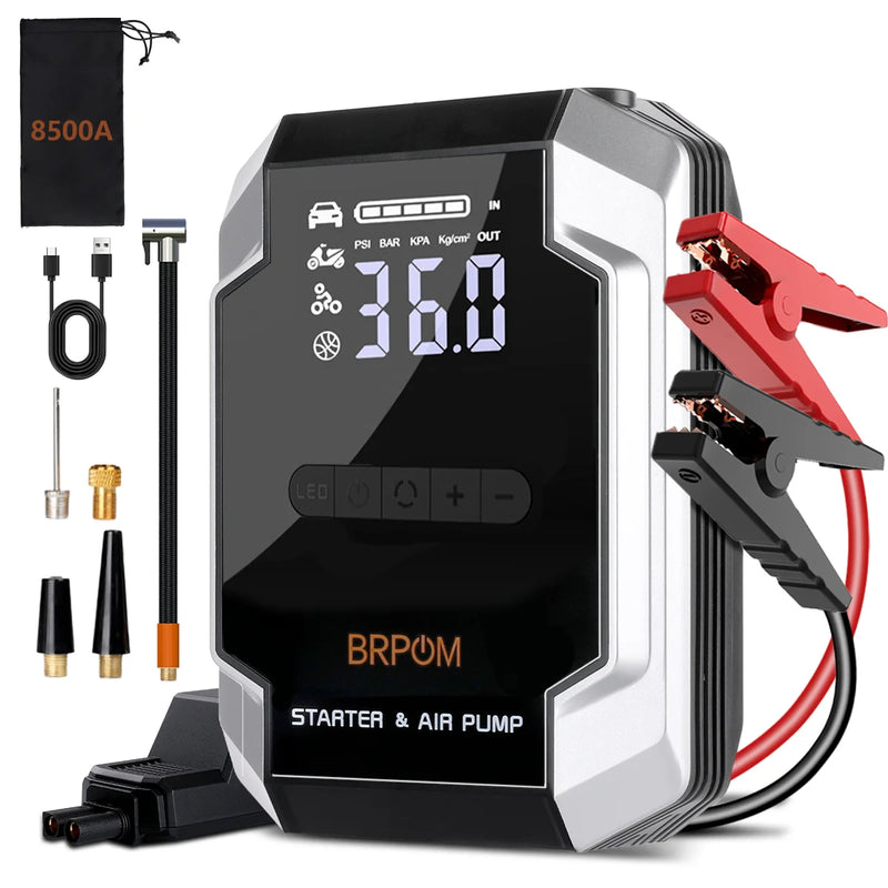 8500A Car Jump Starter with 26,800mAh Power Bank and 150 PSI Inflator