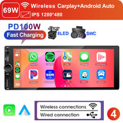 6.9-Inch 1-DIN Wireless CarPlay and Android Auto Car Stereo