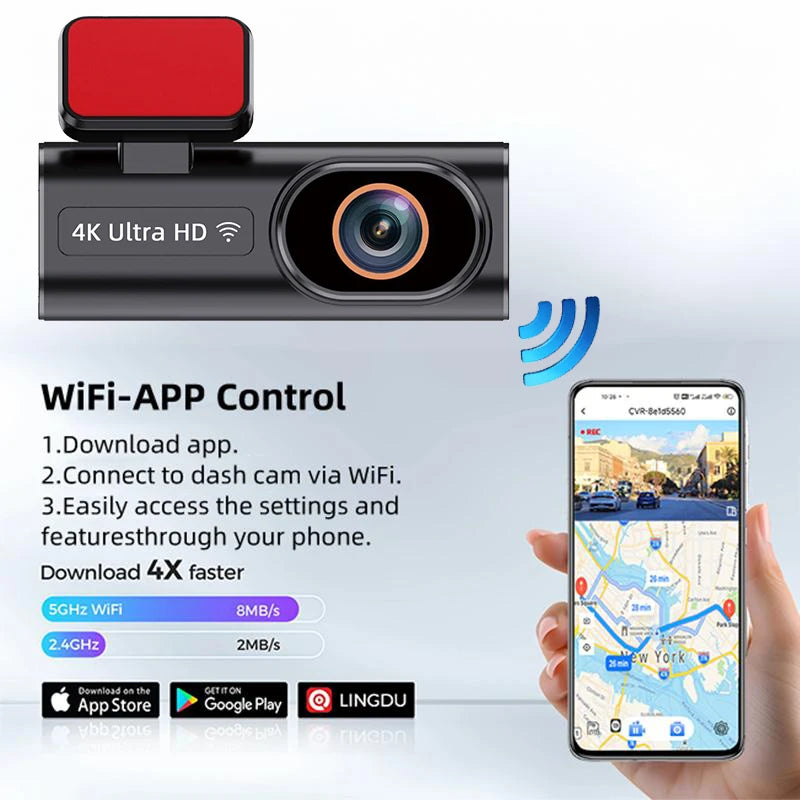 4K Dual Dash Cam with Wi-Fi App Control