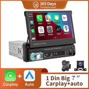 7-Inch 1-DIN Retractable CarPlay and Android Auto Car Stereo