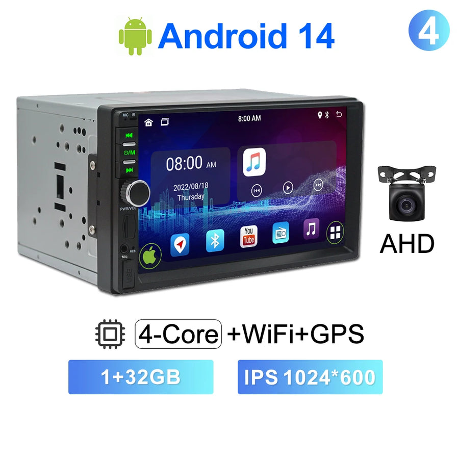 2-DIN Android 14 CarPlay Car Stereo with GPS and Touchscreen